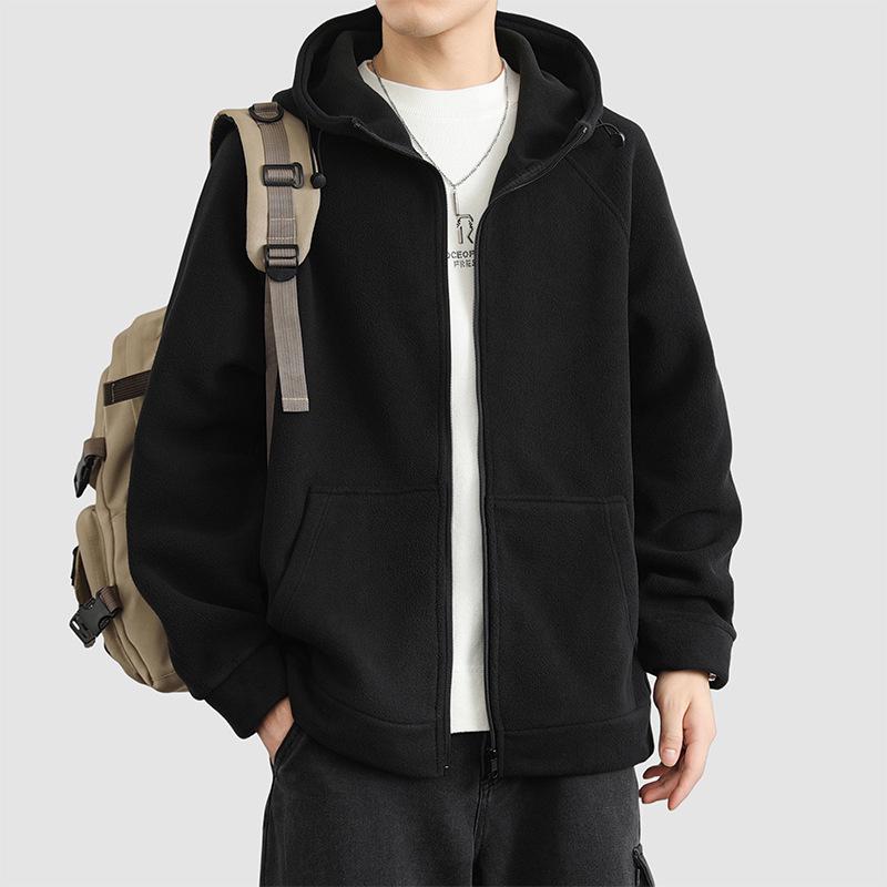 Męska kurtka polarowa z kapturem w dużych rozmiarach - Gruba, ciepła, dwustronna, modny top jesienno-zimowy