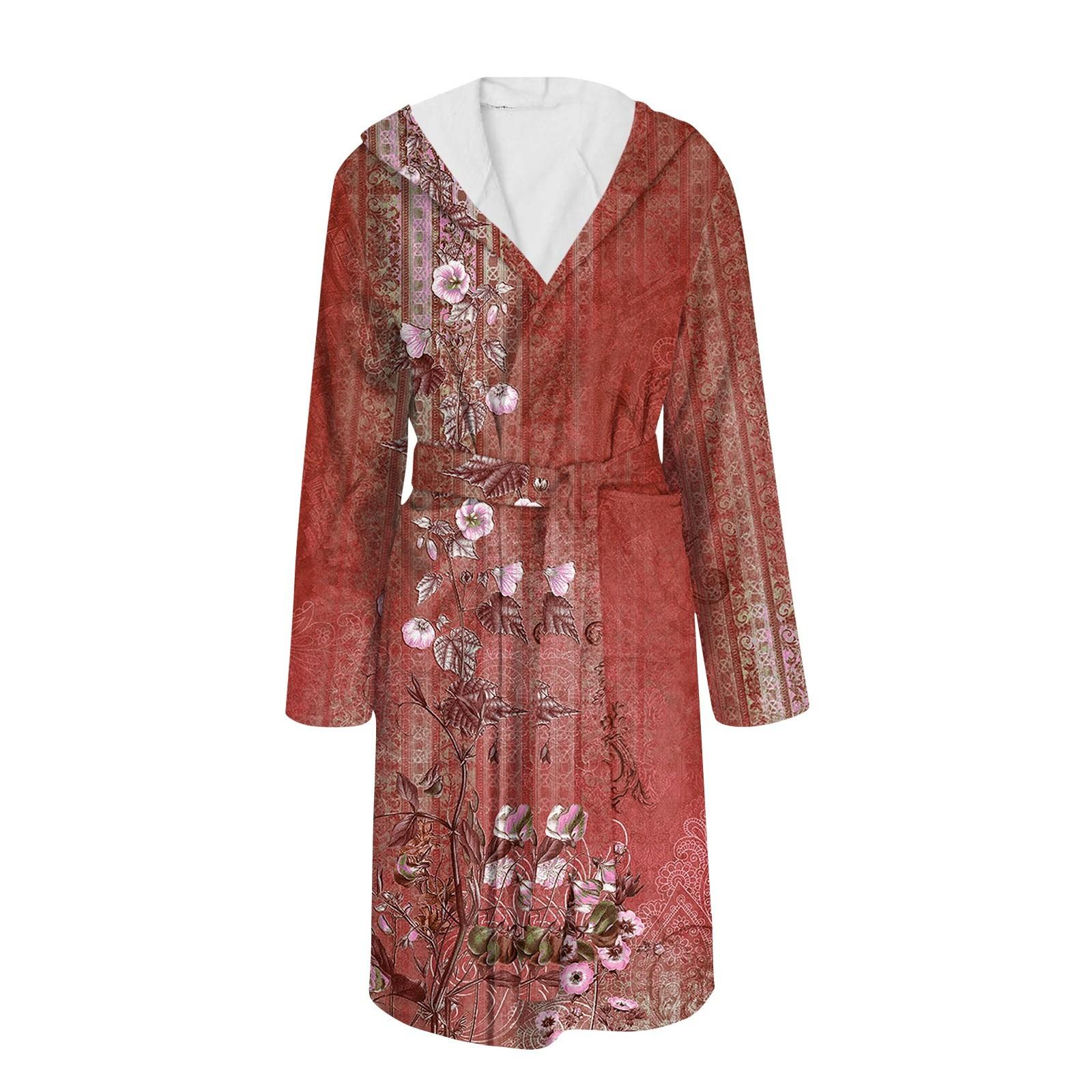 

Халат для чоловіків і жінок з принтом Фланелевий халат Абсорбуюча швидковисихаюча бавовняна нічна сорочка L винний