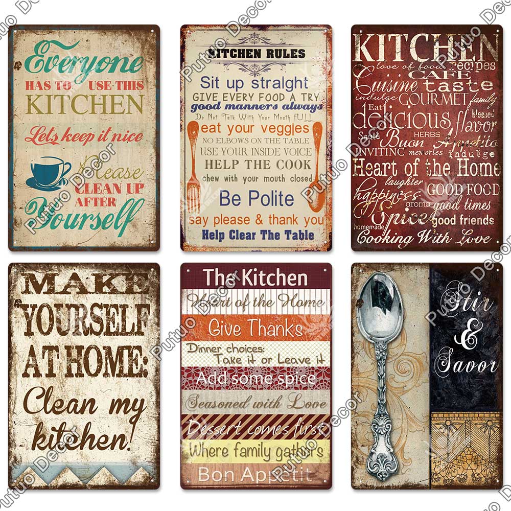 Putuo Decor Kitchen Slogan Vintage Tin Sign Plaque Metal Wall Art Stickers Cafe Kitchen Home Dinner Room Retro Poster Plate