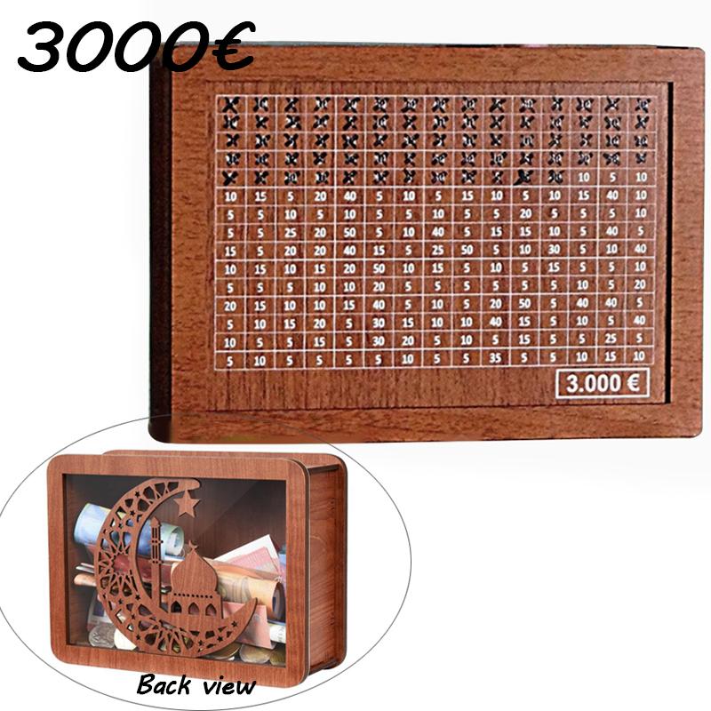 Dekoratif Doğal Ahşap Saymalı Para Kutusu Kumbarası Yaratıcı Çocukların Para Biriktirmesi İçin El Yapımı Para Hedefi 10000 Euro