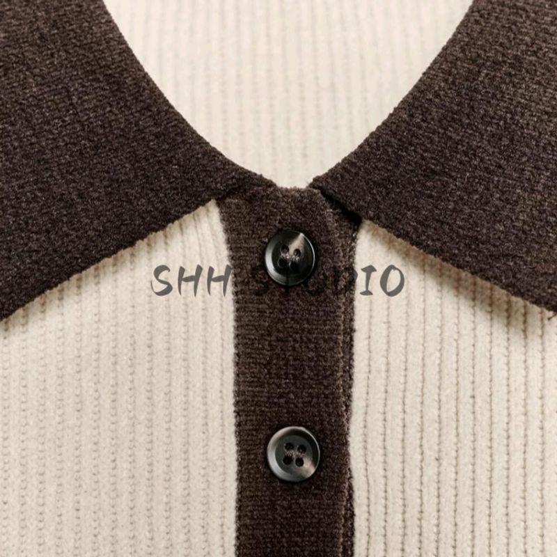 Autumn New Women's Clothing American Button Design Rib Knitting Polo Shirt Collar Short Sleeve Tops 4938102