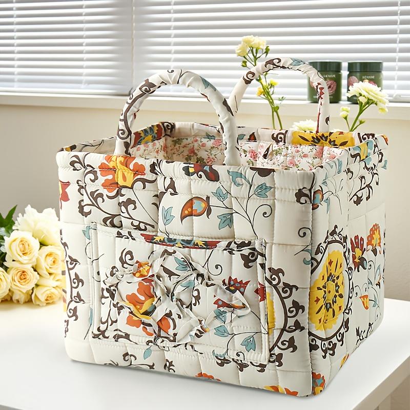 Floral Fabric Storage Bins with Handles, Multi-compartment Organizer for Clothes & Accessories, Bedroom Bathroom Use
