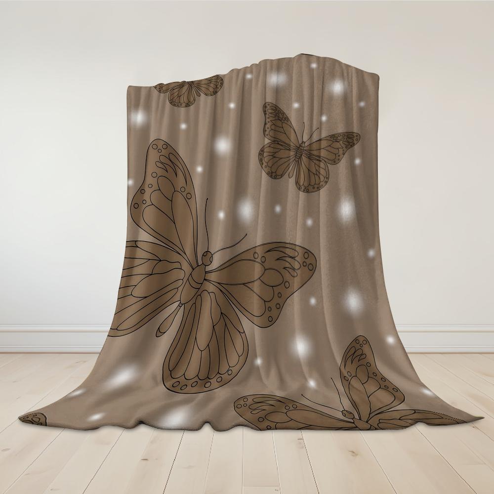 Brown Butterfly Flannel Blanket Warm Soft Halloween Christmas Couch Warm Cozy Decorative Decor Gift for All Season