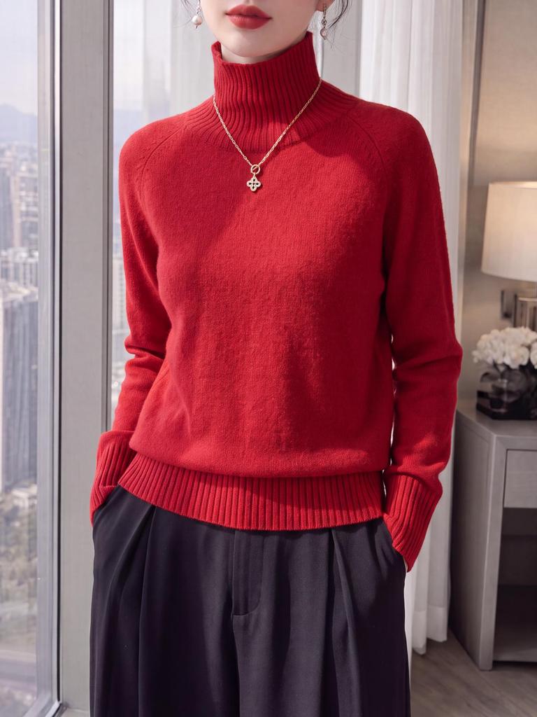 Retro Elegant High-Neck Pure Wool Sweater - Soft, Skin-Friendly, Warm, and Versatile for Autumn/Winter
