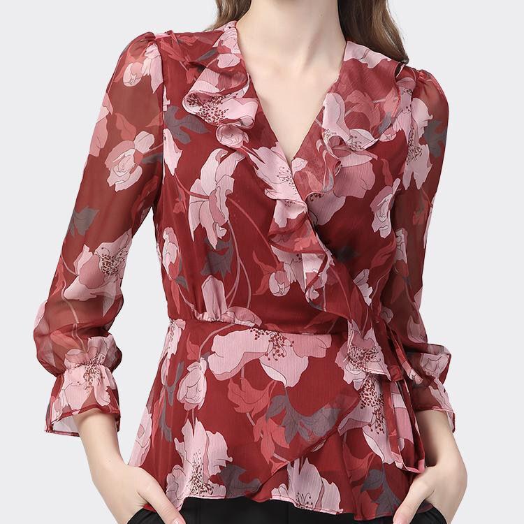 

Винтажная шифоновая блузка с v-образным вырезом и расклешенными рукавами и принтом, новые летние повседневные топы, свободная женская одежда, рубашка для поездок на работу 4XL
