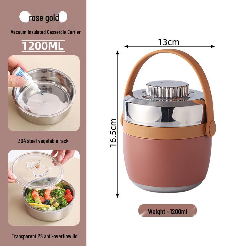 304 Stainless Steel Insulated Double-Layer Lunch Box with Portable Handle and Custom Logo