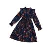 Girls' Vintage-Style Dress Spring Children's Elegant Print Long-Sleeve Ruffled Pleated Dress