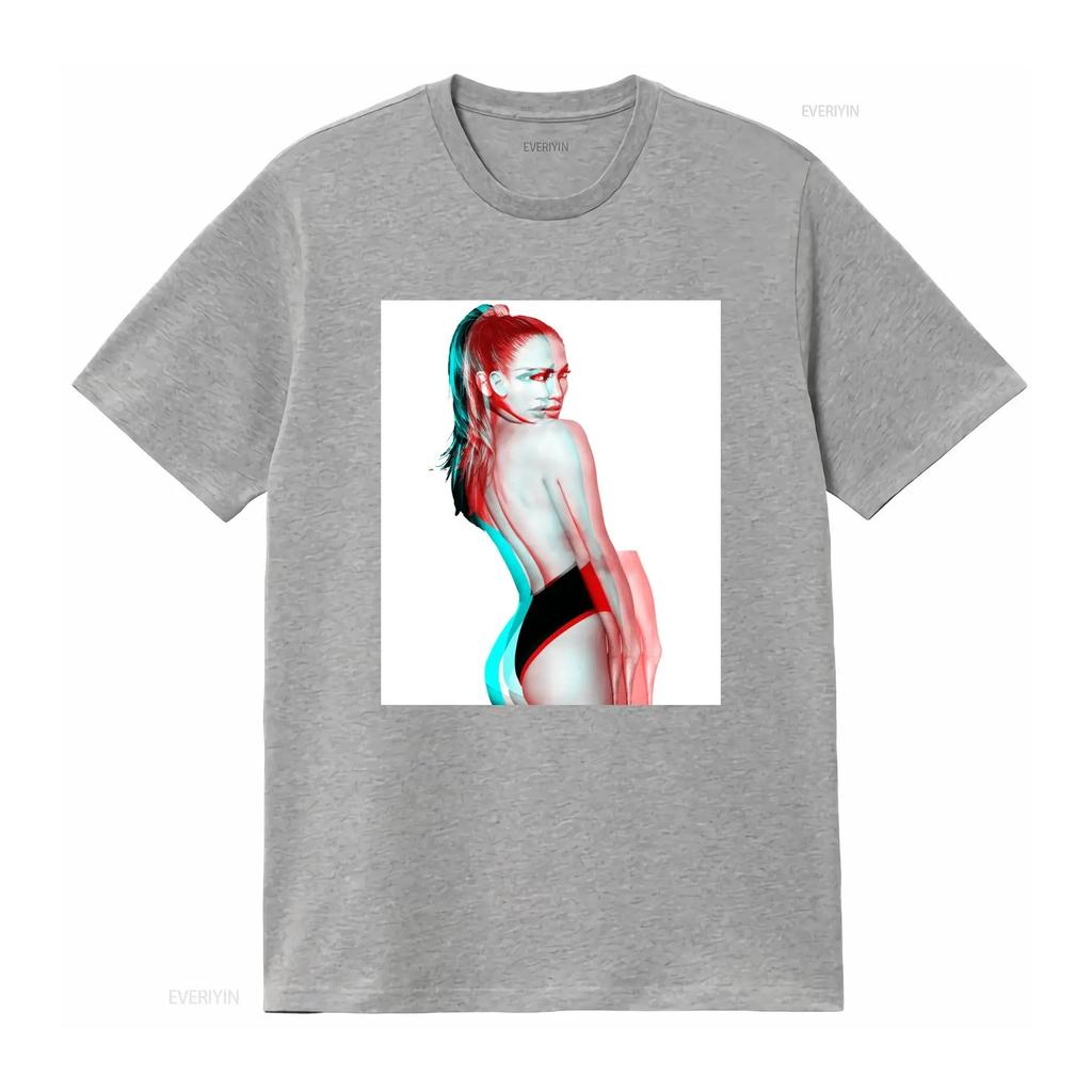 Jennifer Lopez Glitch 3D Effect Portrait T-Shirt Pop Star Vintage Aesthetic White Unisex Casual Women And Men T-shirts