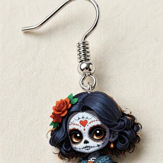 Halloween Witch Earrings Earrings, Gothic Drop Lightweight Acrylic Pendant Anti-rust Alloy for Women Girls Day of The Dead Accessories Retro