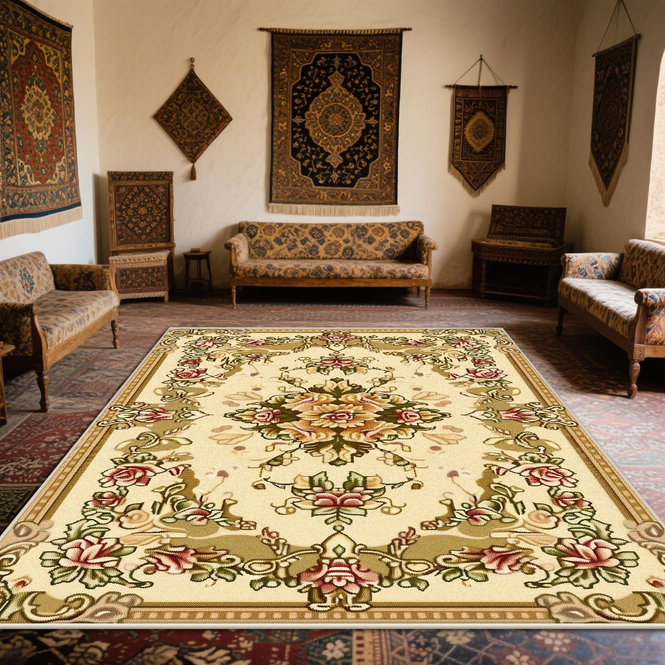 

Persian Light Luxury Carpet Non-slip Bohemian Rug for Living Room Bedroom Washable European Tatami Mat 60x90cm