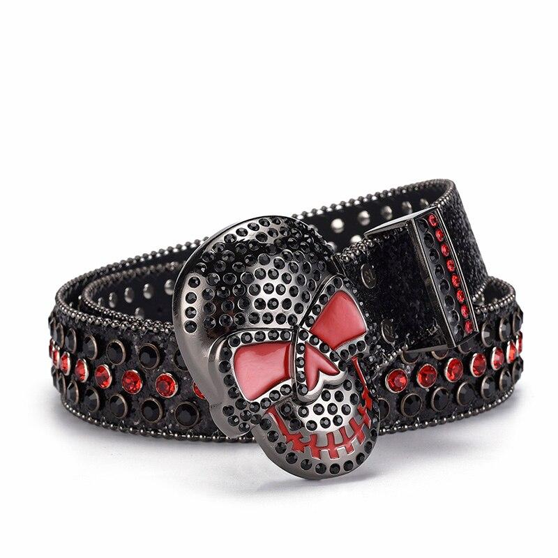 Jeans da Donna Fibbia Testa di Teschio Cintura con Strass Cintura Y2K Design con Borchie Lucide Cintura in PU Cintura con Diamanti Artificiali Cintura Punk Rock da Uomo