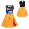Kids Girls Anime Cartoon POP Singer Super Star Rumi Mira Zoey Printed Lapel Collar Sleeveless Dress Bag Set Halloween Cosplay Costumes