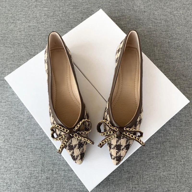 Fashion Chain Low Heel Elegant Office Ladies Footwear with Bow Pointed Toe Women's Shoes L E Vacation Comfortable Young Discount On Sale