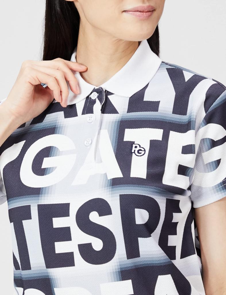 polo soft check x big logo pattern navy x white 2 [PEARLY GATES] Women's short-sleeved shirt, honeycomb, finish, / 055-2260808 120_dark [L]