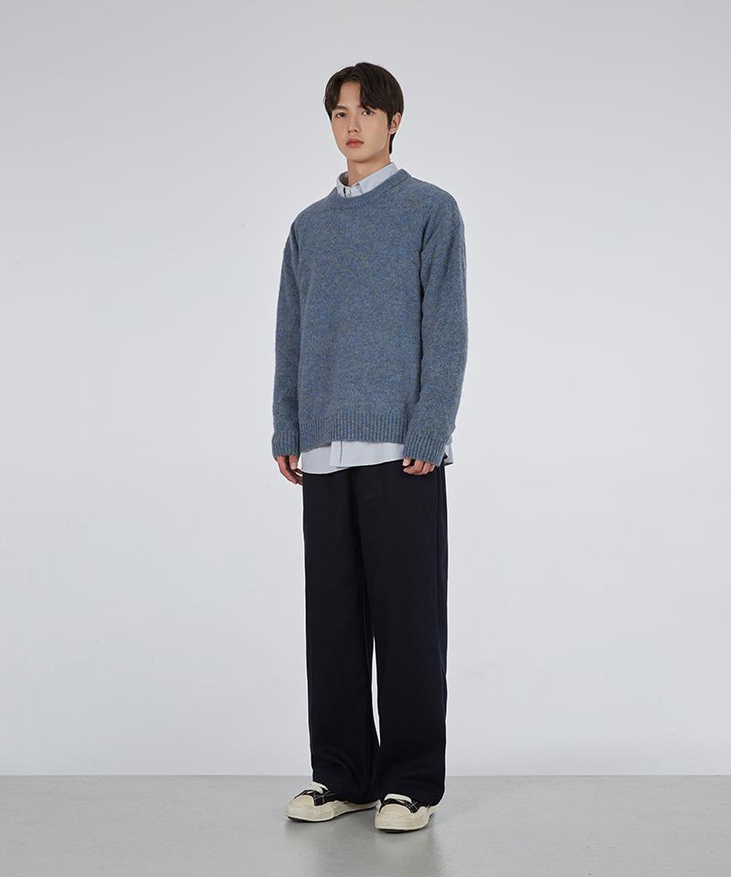 GLW Mild Heathered Crew Neck Sweater Oversized Knit Blue