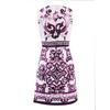 Elegant Purple Floral Jacquard Cotton A-Line Vest Dress