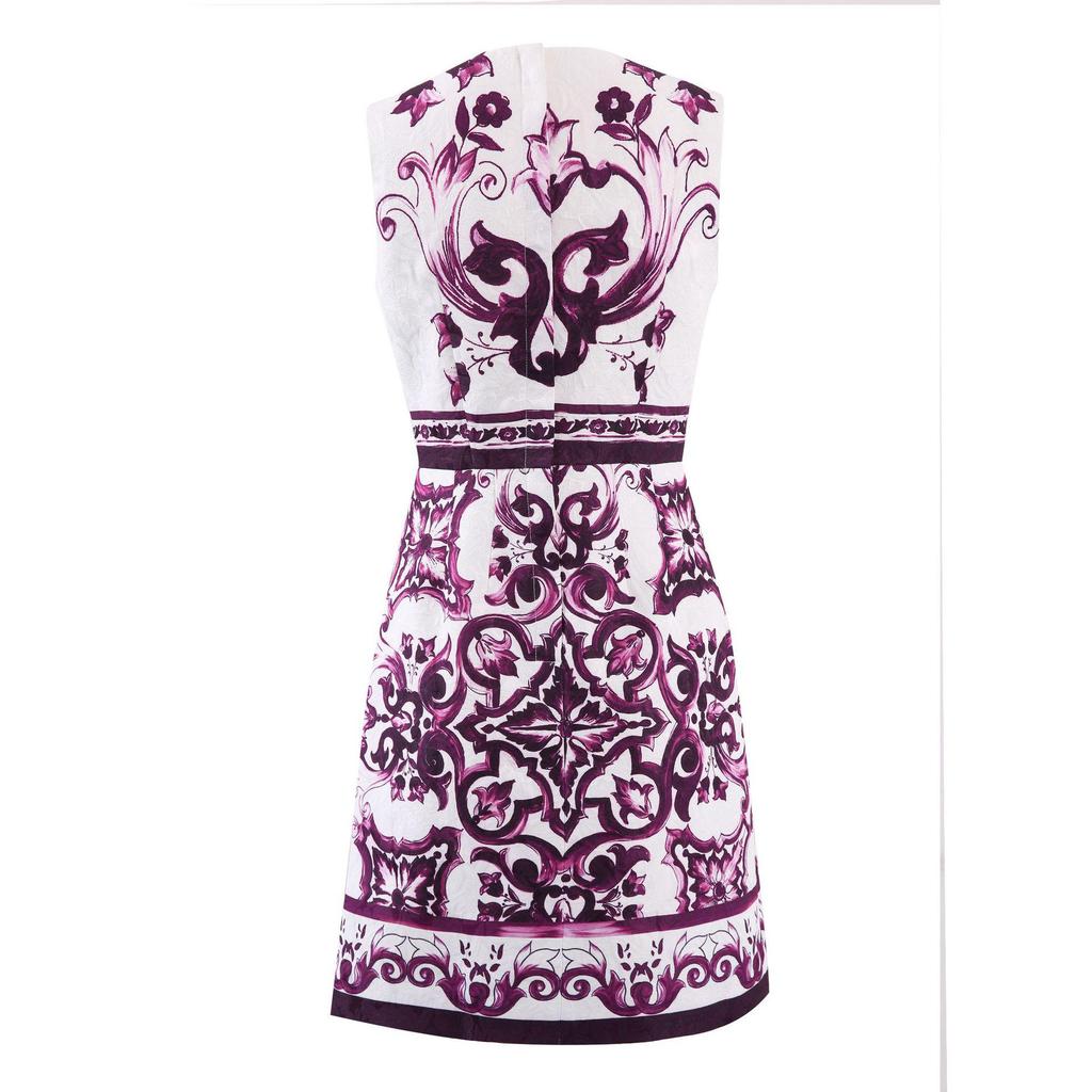 Elegant Purple Floral Jacquard Cotton A-Line Vest Dress