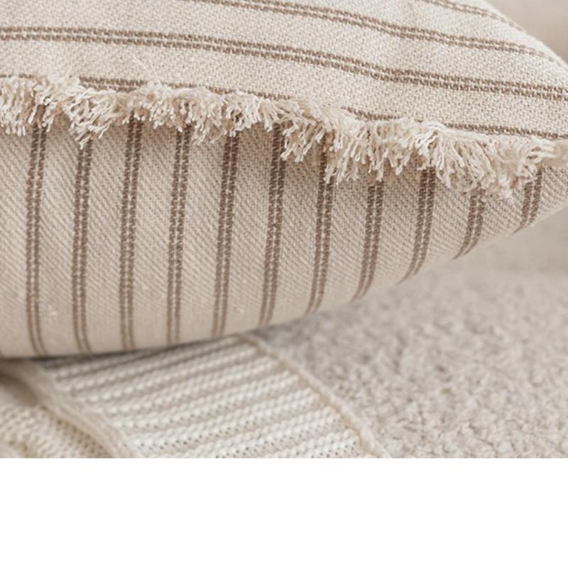 Large Coarse Cotton Striped Fringed Pillow Case Fresh Light Sofa Cushion Cover for Sofa Home Bedroom Pillow Cover Decorations