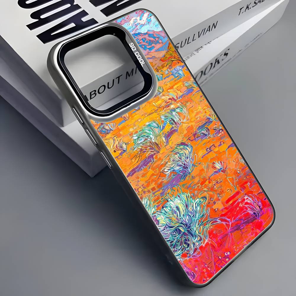 Bunte Ölgemälde Landschaft Handyhülle Für iPhone 16 15 14 13 12 11 Pro Max Grau Schwarz Handyhüllen Matt Laser Metallisch Aurora Funda