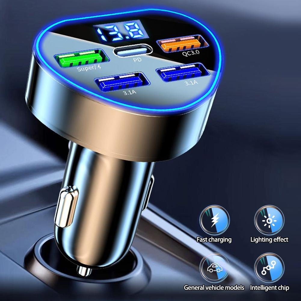 Car Heart-shaped Charger USB Type C Super Fast Charging In Car with LED Voltage Monitor for Smart Phones