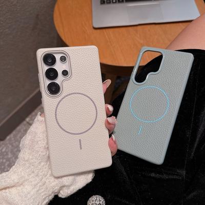 Lychee Pattern Suitable for Samsung S25 Ultra Simple Soft Shell Magnetic Suction Phone Case Samsung S25 Skin Sensing S24 Anti Slip Shell