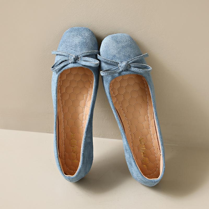 Aphixta Classic Suede Soft Sole Shallow Woman Shoe Yellow Loafers Spring Woman Shoes Sweet Bow Flat With Shoes For Woman