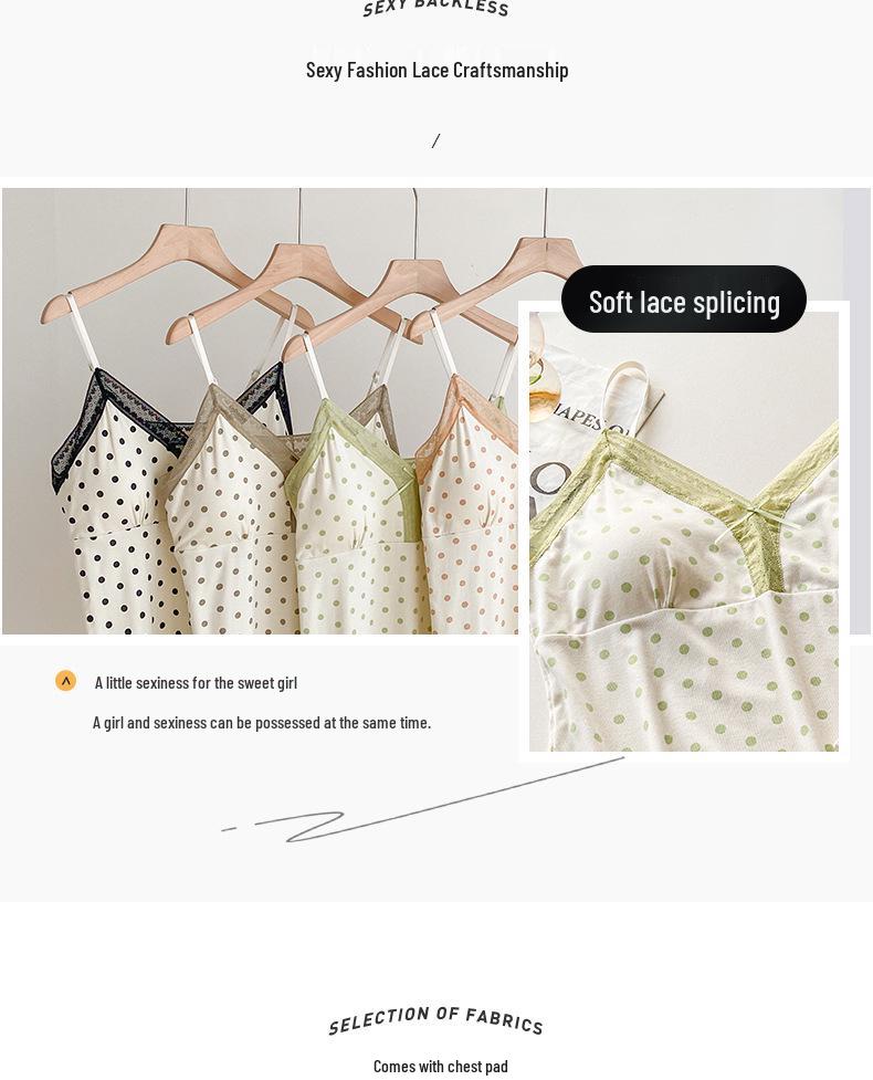 Girly Polka Dot Modal Camisole Pajama Set with V-Strap and Padding - Comfortable Summer Homewear