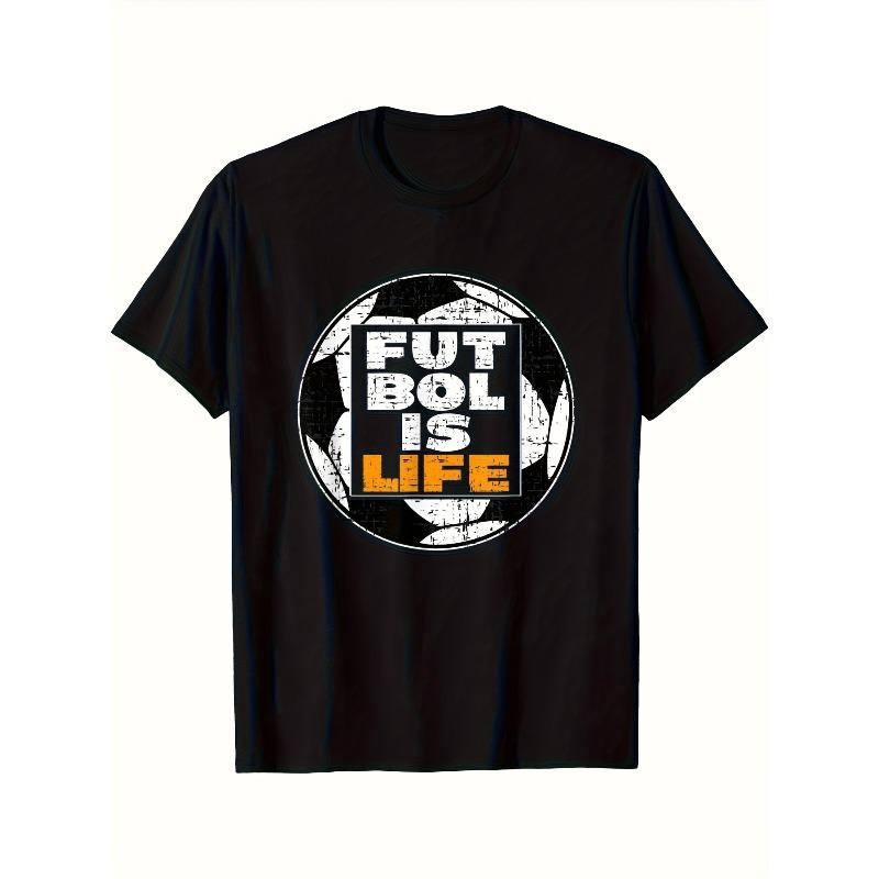 

European sizes Men s Futbol Is Life Soccer Graphic T-Shirt - Crew Neck Tee with Soccer Print, Casual Sports Wear for Training, Everyday Use S чёрный