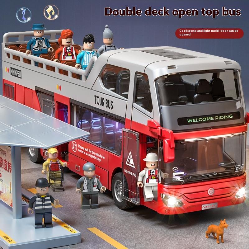

Large convertible double decker bus model with door opening function