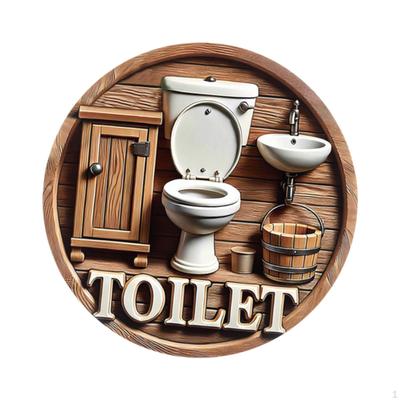 Bathroom Sign Hanging Round Design Ornament Centerpiece Rustic Wooden for Lawn Yard Backyard