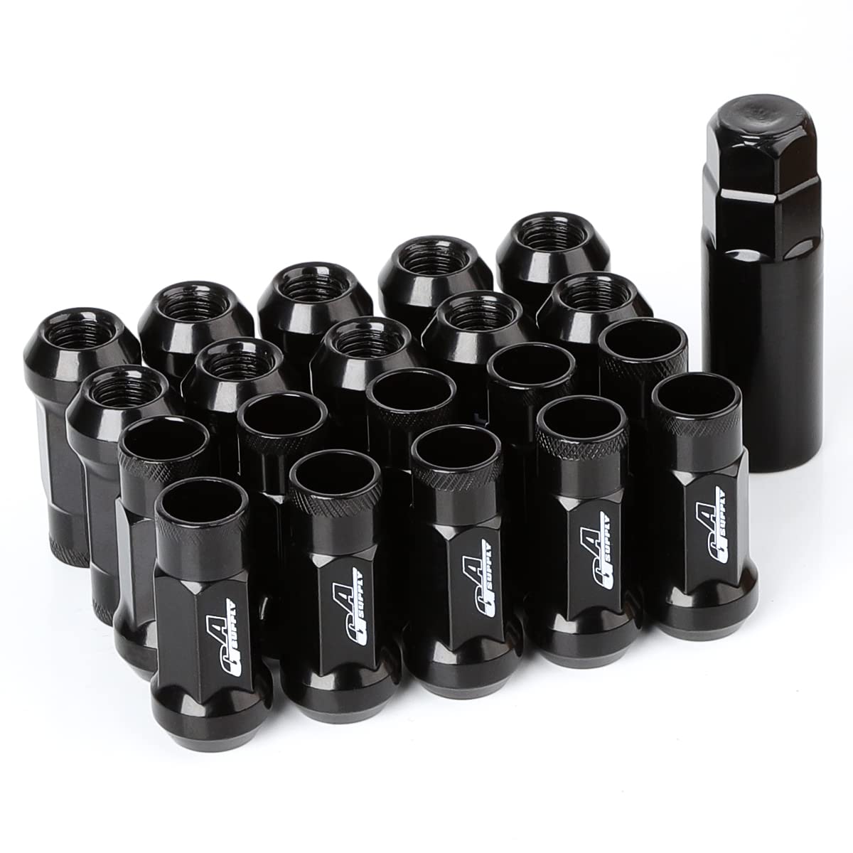

GAsupply Wheel Nuts M12xP1.5 Long Wheel Nuts, 48mm Height, 17mm Hex, 60° Tapered Seat, Through-Type Racing Nuts, Steel, with Socket [Set of 20]