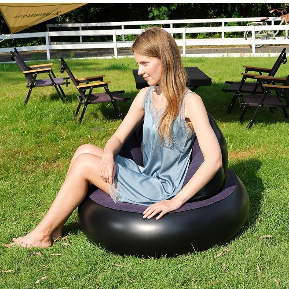 Thickened PVC Foldable Air Couch Flocked Velvet Inflatable Lounge Chair Camping Chair