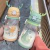 1pc 600ml Antler Water Sippy Cup Portable Kid Creative Cartoon With Straw Leakproof Water Bottle Outdoor School Child Drinkware