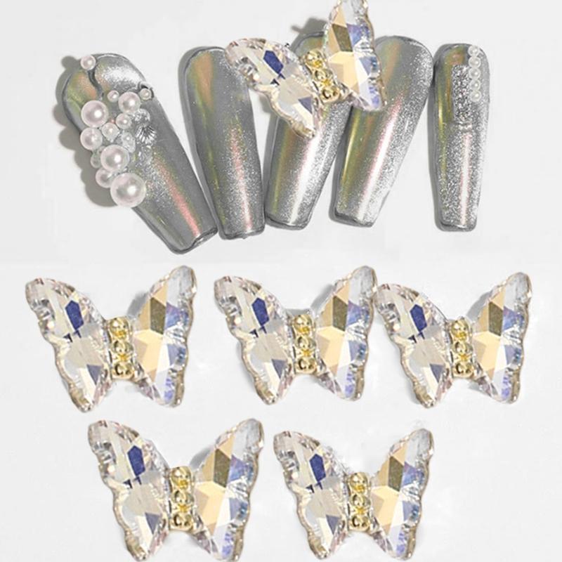 1Bag 3D Nail Charms Butterfly Shaped Nail Rhinestones for Women Elegant DIY Nails Art Decoration Accessories