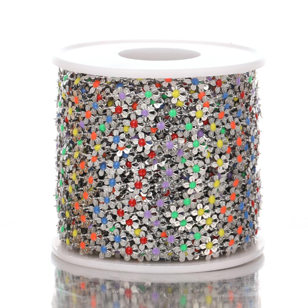 1M Goldfarbe Bunte Kette Edelstahl Emaille Blumenketten für DIY Schmuckherstellung Fußkettchen Armband Halsketten Zubehör