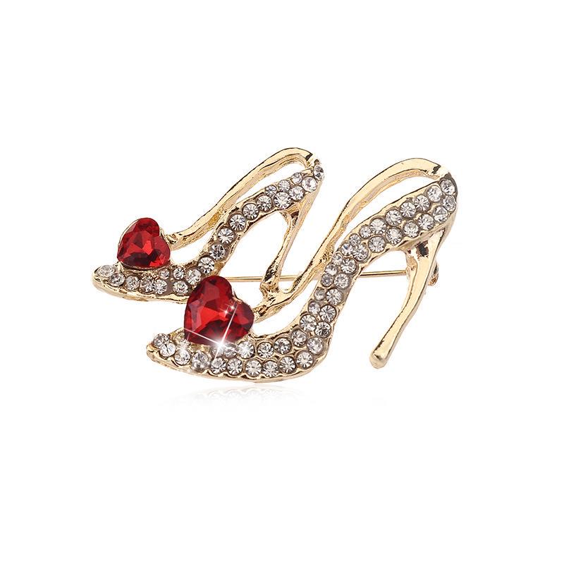 European & American Fashion Rhinestone Crystal Heart High Heel Shoe Brooch