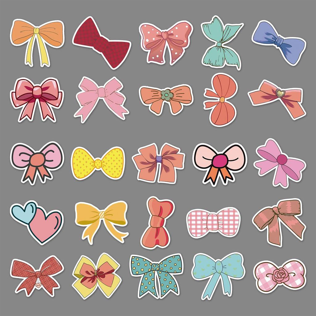 50 Bow Graffiti Stickers: Cute Cartoon Style for DIY Skateboards, Water Bottles, Journals, and Suitcases
