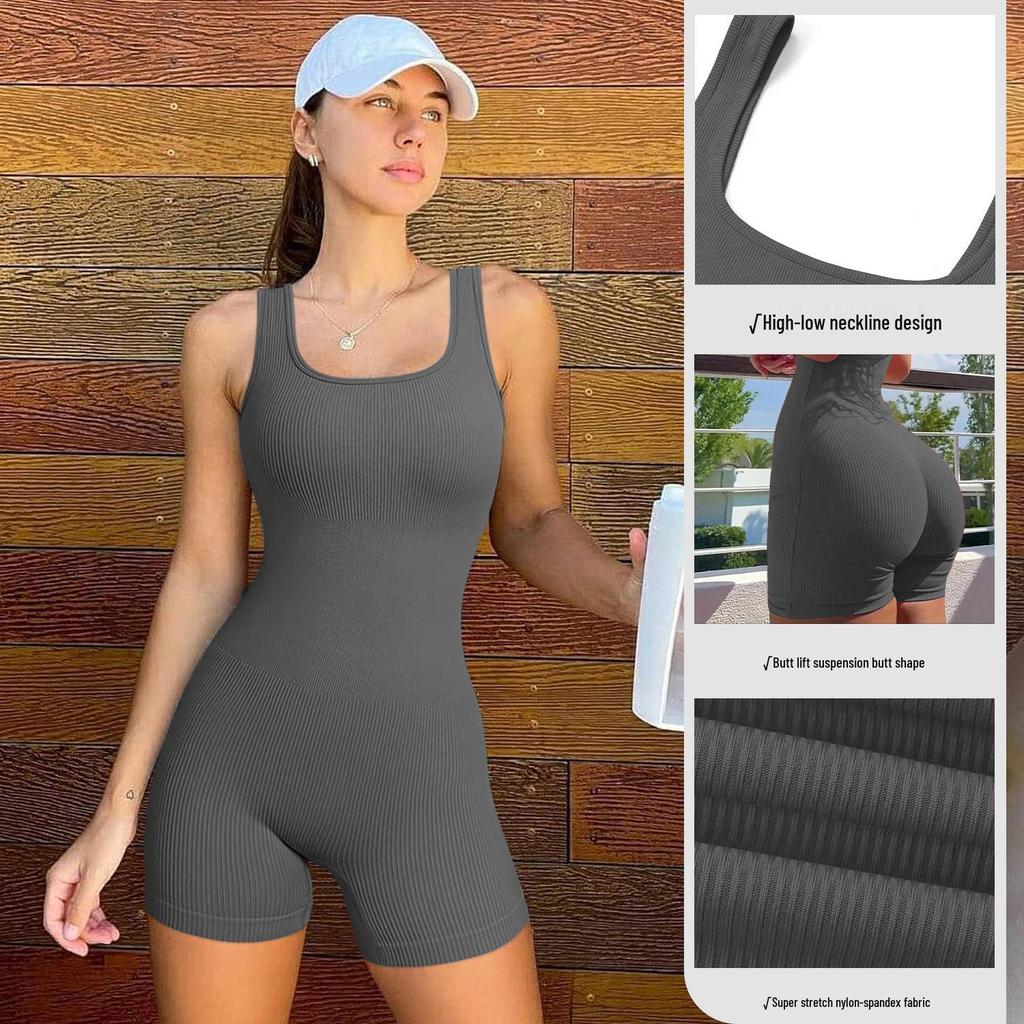 2023 Women's Ribbed Short-Sleeve Yoga Jumpsuit – Summer Fitness One-Piece