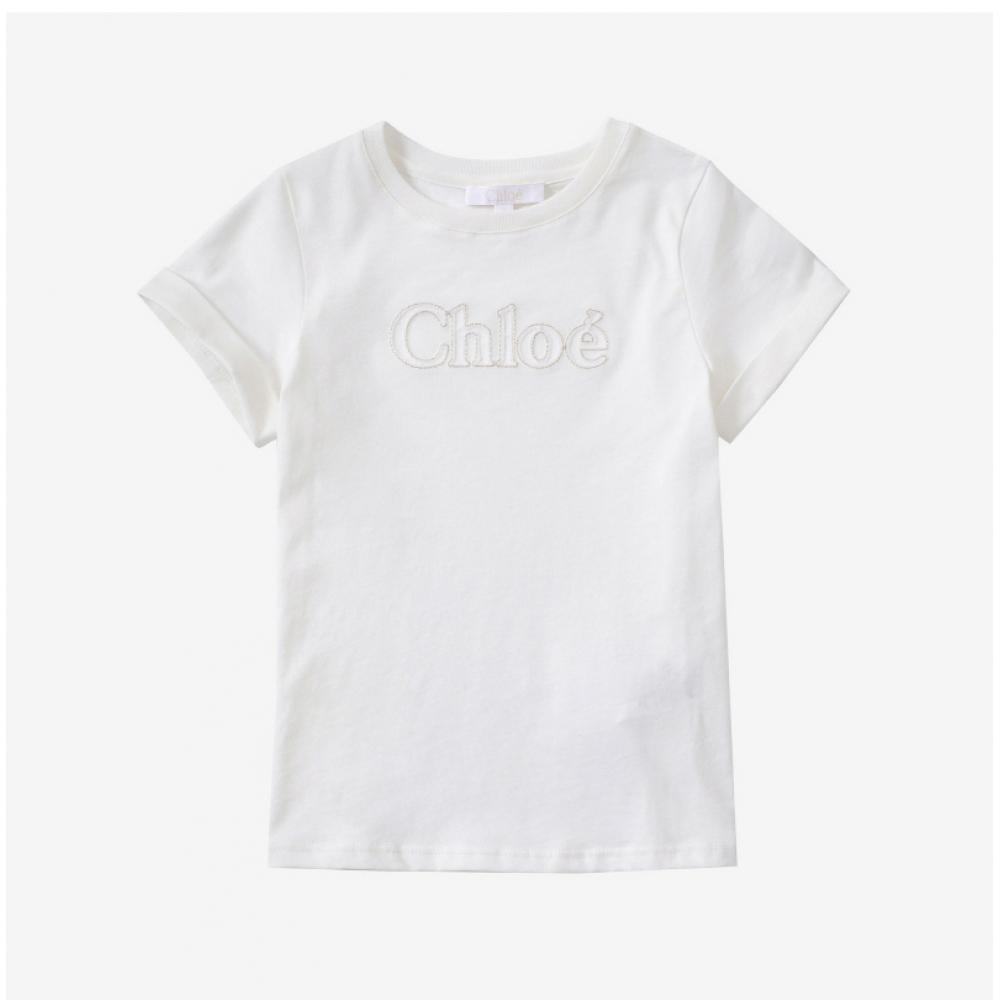 Chloe C20110 117 Logo Embroidery Kids Short Sleeve Tee