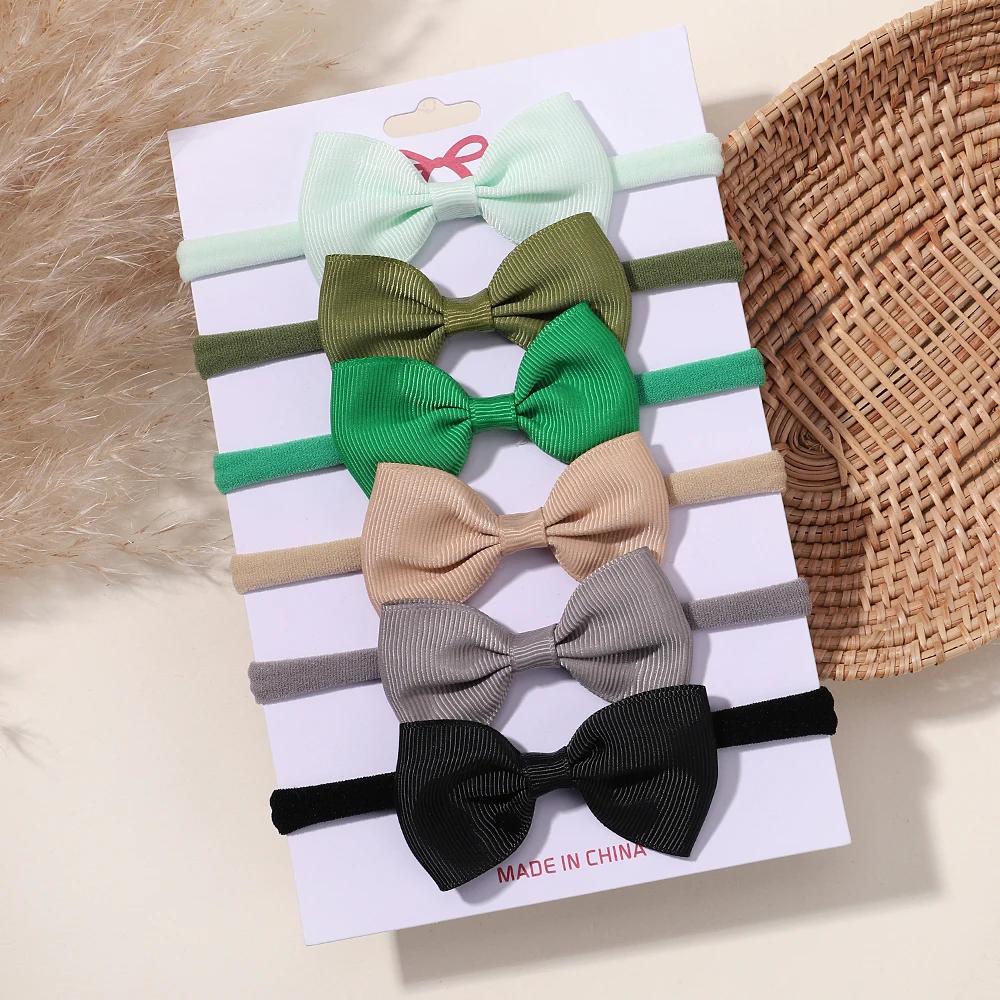 5/6Pcs Girls Solid Color Bowknot Headband For Baby Kids Grograin Ribbon Headwear Hair Bands Infant Hair Accessories