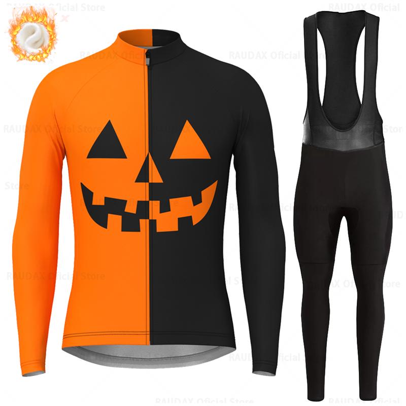 Men's Cycling Jerseys Set Halloween Winter Thermal Fleece Long Sleeve Coat Riding Bike Jacket Cycling Suits Set Ropa Ciclismo
