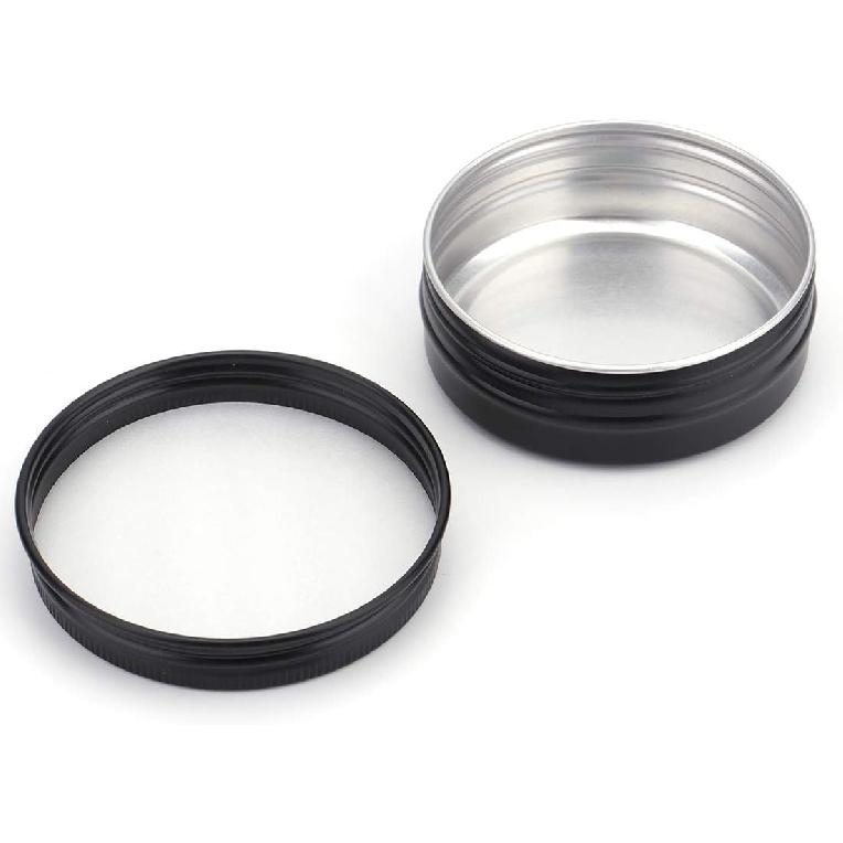 Foraineam 48 Pack 2 oz Round Lip Balm Tin Cans - Aluminum Cosmetic Sample Containers with Screw Lid - Matte Black Metal Empty Tins Storage Travel Tin