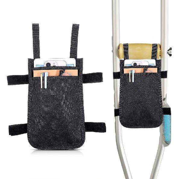 Сумка-чехол для костылей с 2 карманами, черные мешочки, маленькая легкая сумка для переноски на костыли, аксессуары для костылей на предплечье, органайзер для хранения под мышкой