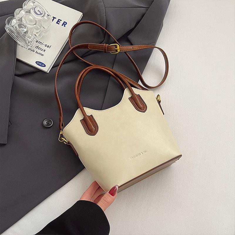 Women's winter new fashion simple solid color texture portable bucket bag daily commute shoulder messenger bag