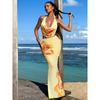 New Flower Print Bikini Set Women's High Waist Long Skirt 3 Piece Swimsuit Sexy Mini Triangle Backless Thong Bathing Suit