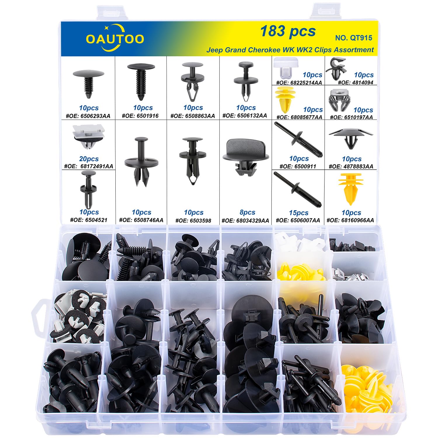 OAUTOO 183pcs for Jeep Grand Cherokee WK WK2 2005- Auto Body Interior and Exterior Retainer Fastener Clip Assortment