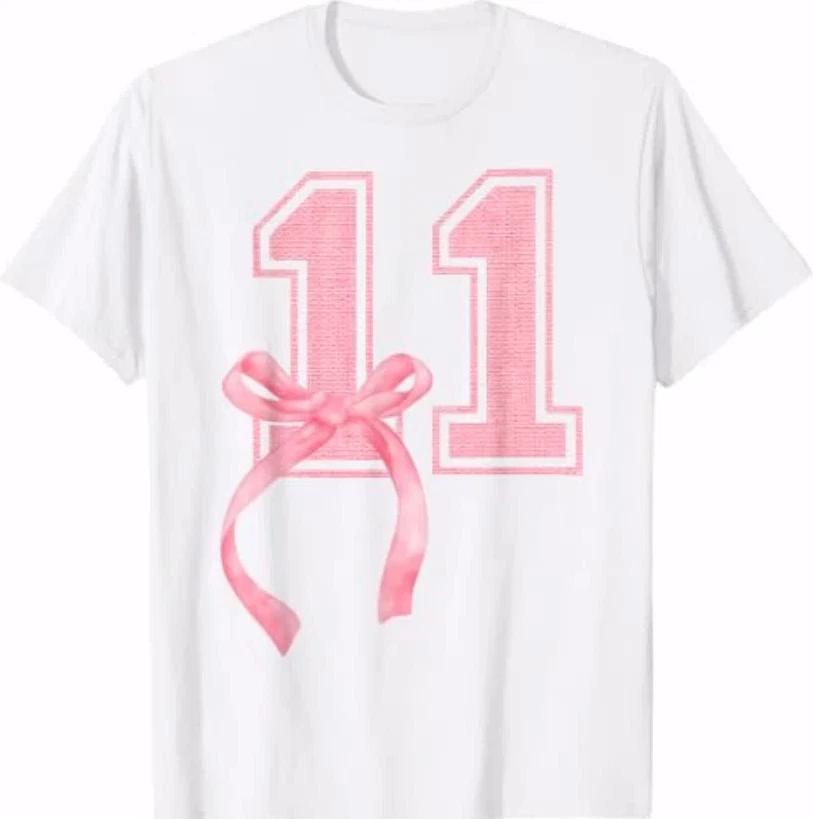 Birthday Girl Pink Coquette Bow 11 Year Old Aesthetic Girly T-Shirt S
