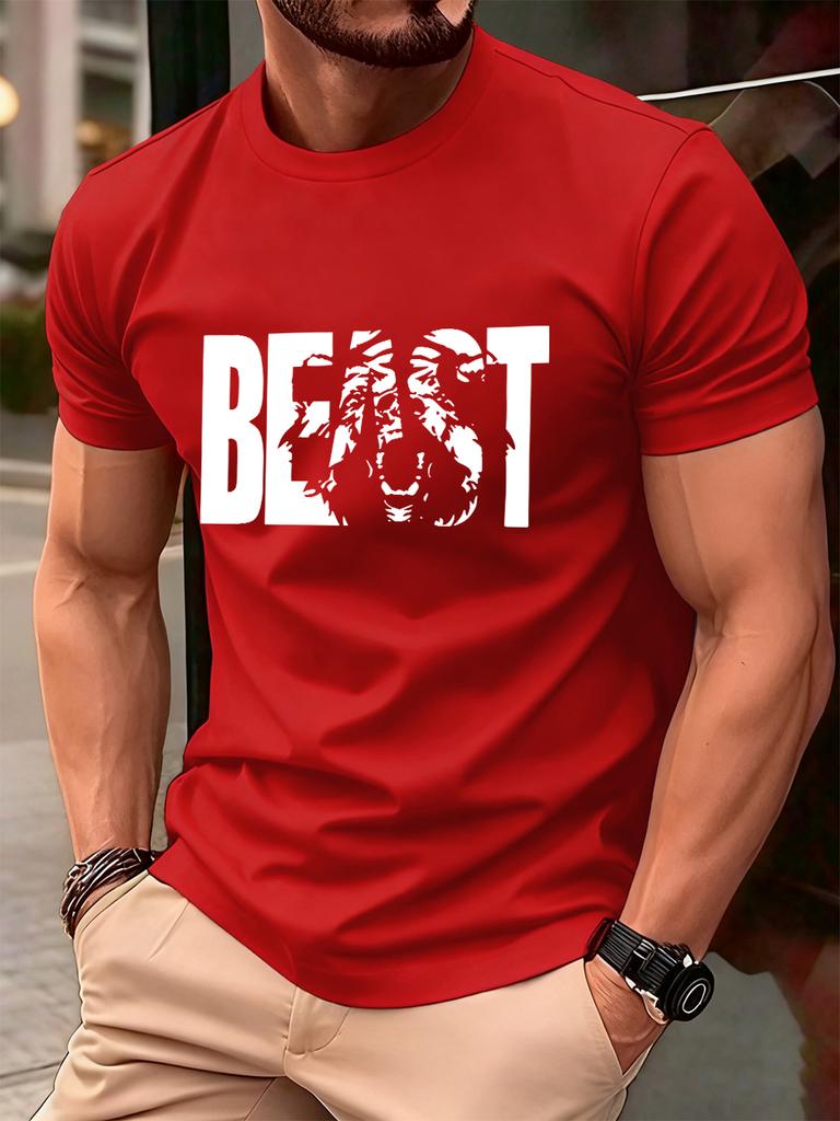 Beast Letter Print Cotton TShirts MenS Summer Comfortable Soft T Shirt Oversized ONeck Short Sleeve Tops Basic Mens Clothes