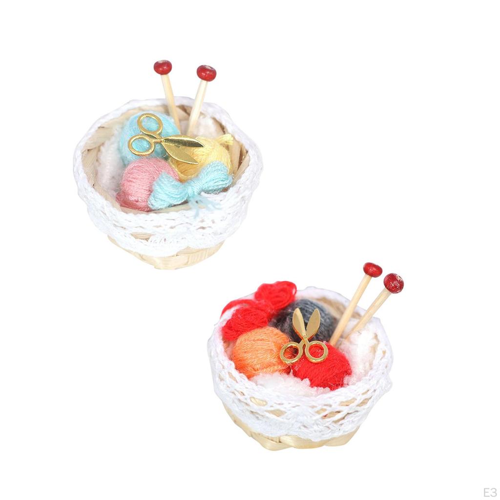 1/12 Dollhouse Woolen Yarn in Basket Knitting Miniature with Scissors for