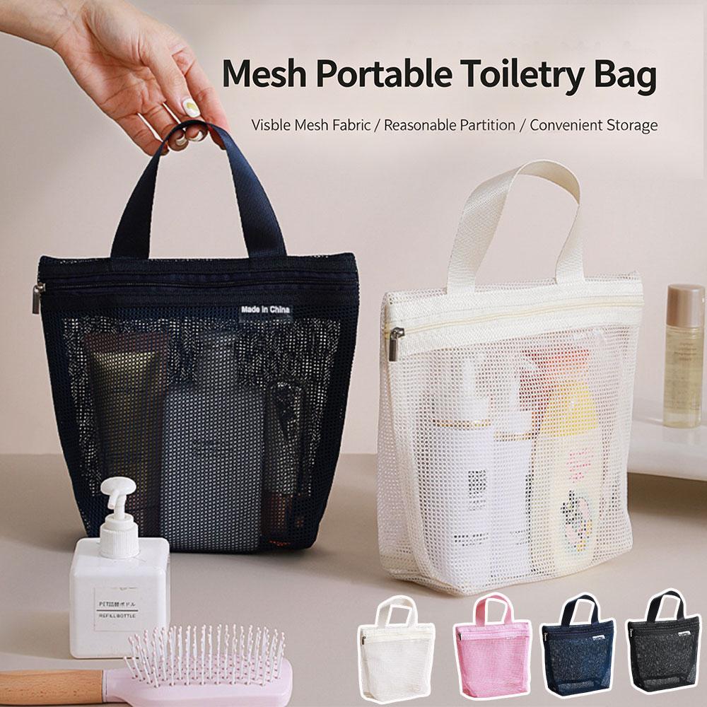 Mesh Makeup Toiletry Storage Bags Portable Travel Makeup Handbags Shower Tools Organizer Hanging Cosmetic Organizer Pouch